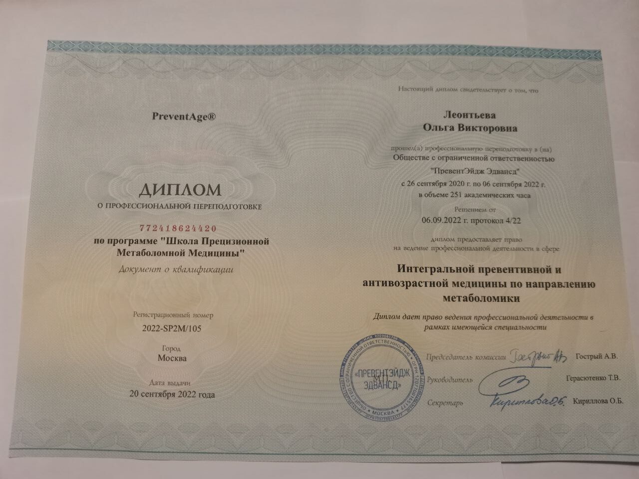 Диплом о профессиональной переподготовке 